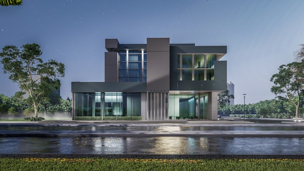 Renderização 3D de casa moderna