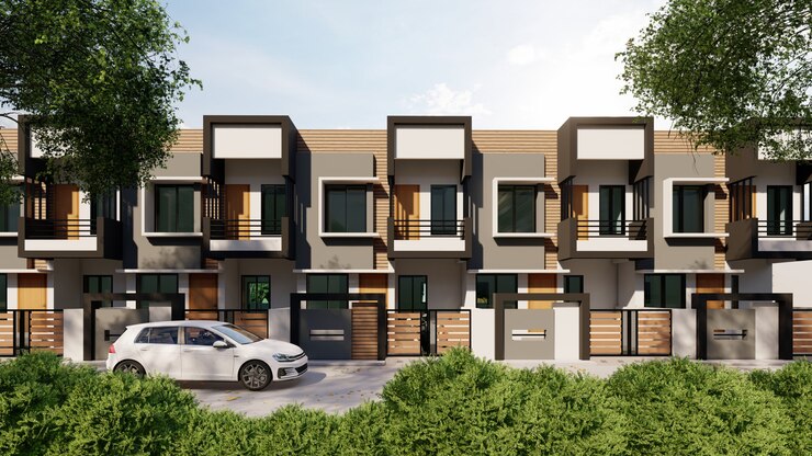 Renderização 3D de casas modernas