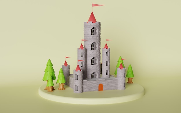 Renderização 3D de castelo medieval