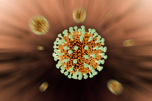 Foto renderização 3d de célula de coronavírus ou doença de célula covid-19