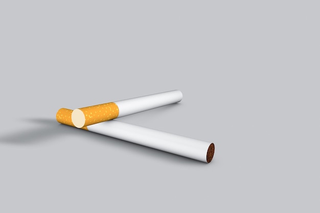 Foto renderização 3d de cigarros em fundo cinza