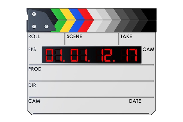 Renderização 3D de clapperboard de filmes digitais