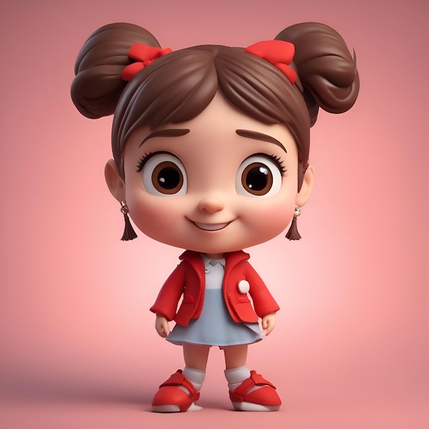 Renderização 3d de cute little girl com penteado