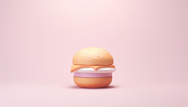 Renderização 3D de delicioso hambúrguer de queijo colorido em pastel em fundo rosa Animação bonita