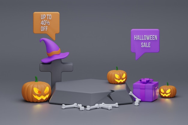 Foto renderização 3d de desconto de venda de poduin de halloween