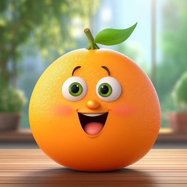 Foto renderização 3d de desenho animado como fruto de laranja