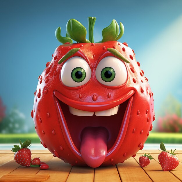 Foto renderização 3d de desenho animado como strawberry