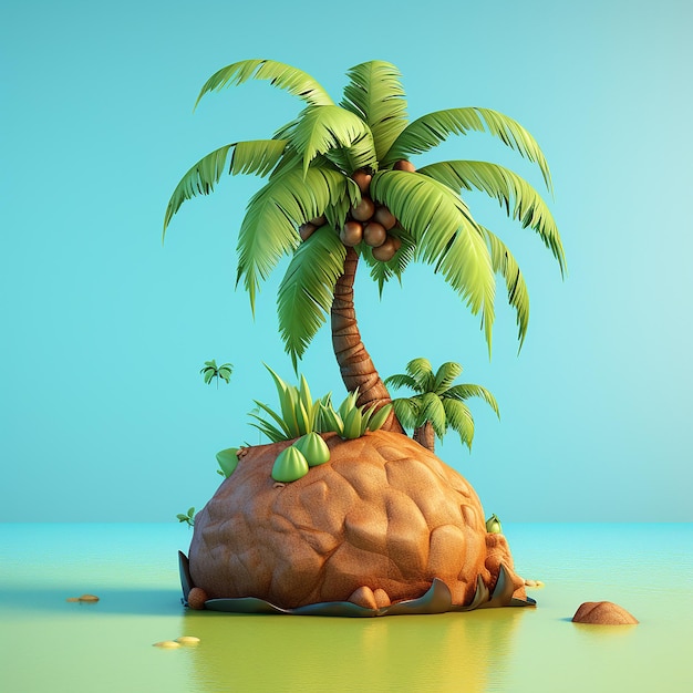 Renderização 3D de desenho animado como uma árvore de coco