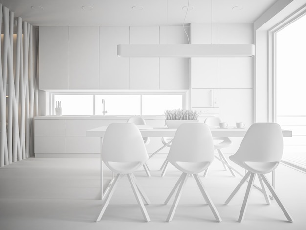 Renderização 3D de design de interiores branco