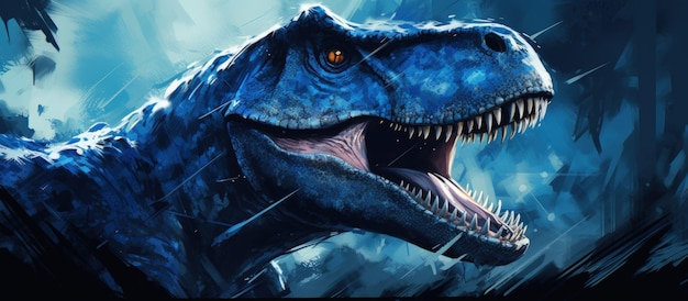 Renderização 3D de dinossauros azuis animal tyrannosaurus rex no mundo antigo imagem gerada por IA