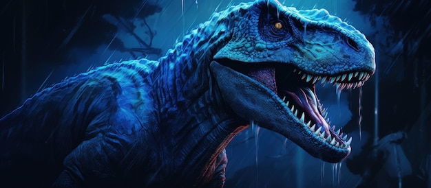 Renderização 3D de dinossauros azuis animal tyrannosaurus rex no mundo antigo imagem gerada por IA