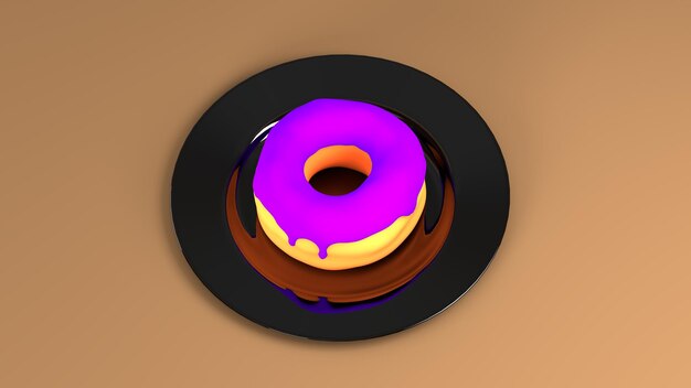 Foto renderização 3d de donut em placa preta