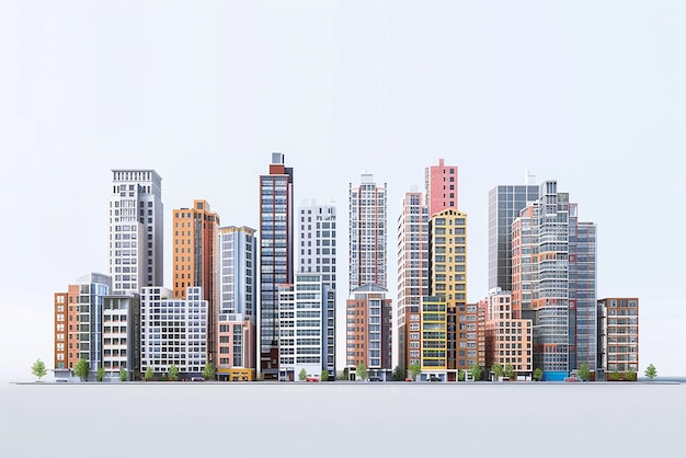 Renderização 3D de Edifícios da Cidade de Alto Detalhe Realismo
