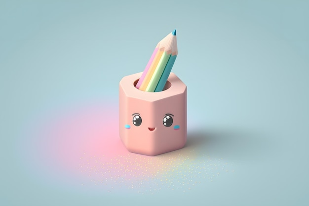 Foto renderização 3d de emoji de lápis de desenho isométrico fofo minúsculo
