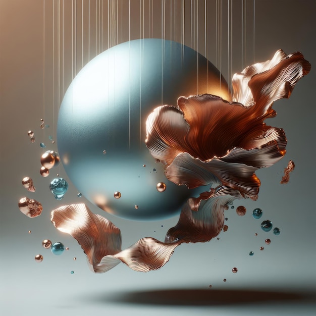 Renderização 3D de esfera abstrata com salpicos e gotas