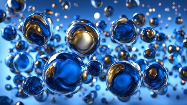 Renderização 3D de esferas de vidro em um fundo azul