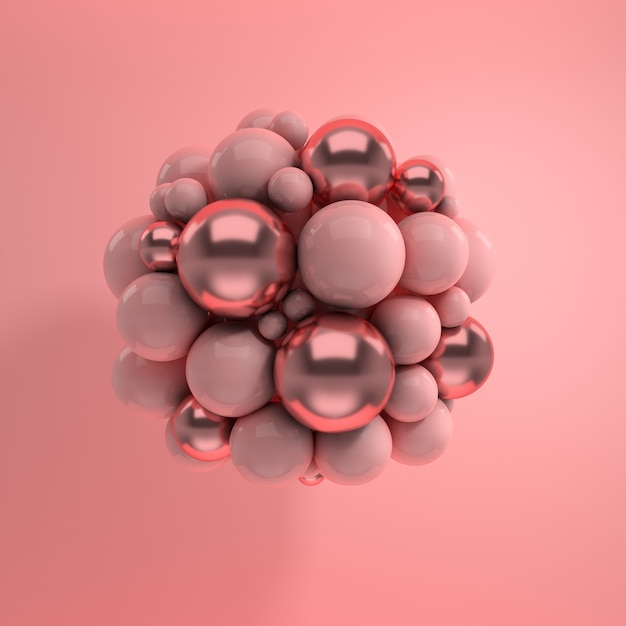 Renderização 3D de esferas rosa flutuantes