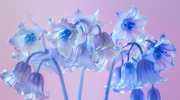 Foto renderização 3d de flores de sinos as pétalas são transparentes e têm um aspecto brilhante as flores estão dispostas em um aglomerado