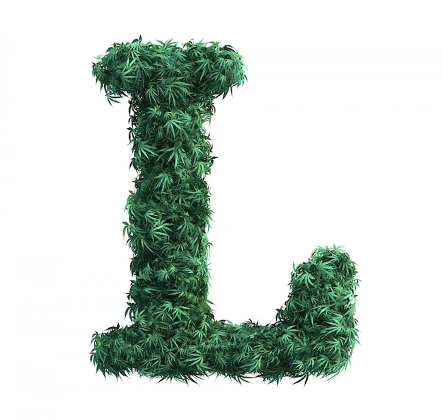 Renderização 3D de folhas de maconha formando letra L