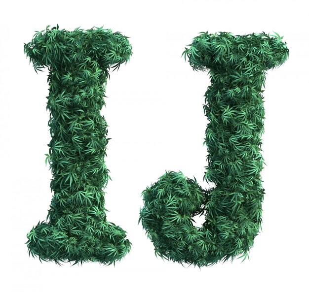 Foto renderização 3d de folhas de maconha formando letras ij