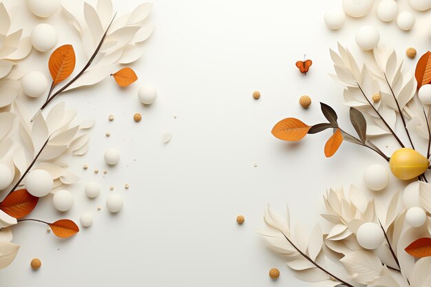 Renderização 3D de folhas de outono brancas e laranjas em fundo branco