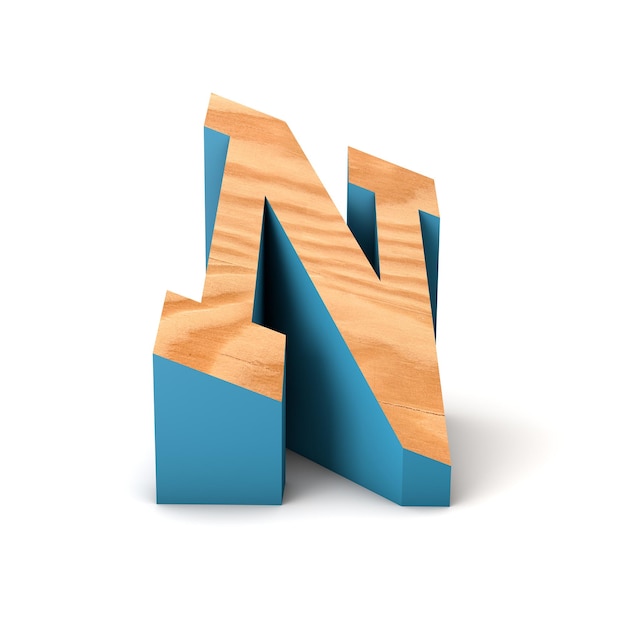 Renderização 3D de fonte angular de madeira letra N