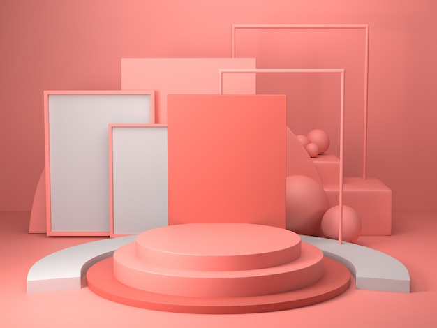 Renderização 3D de forma geométrica de cor rosa abstrata, maquete minimalista moderna para exibição no pódio ou vitrine