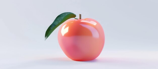 Renderização 3D de fruto de pêssego maduro com folha isolada em fundo branco Imagem gerada por IA