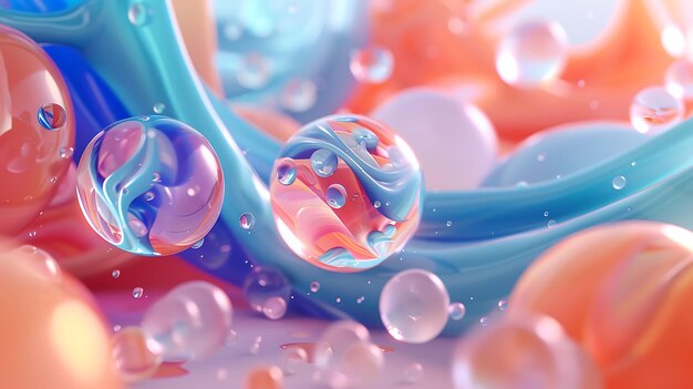 Renderização 3D de fundo abstrato com cor de gradiente azul e rosa Formas fluidas futuristas