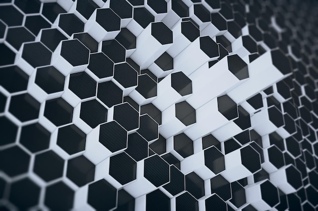 Renderização 3d de fundo abstrato hexagonal geométrico preto branco