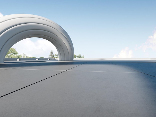 Renderização 3D de fundo de arquitetura abstrata com apresentação de carro de chão de concreto vazio