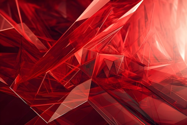 Renderização 3D de fundo de cacos de vidro etéreo abstrato vermelho