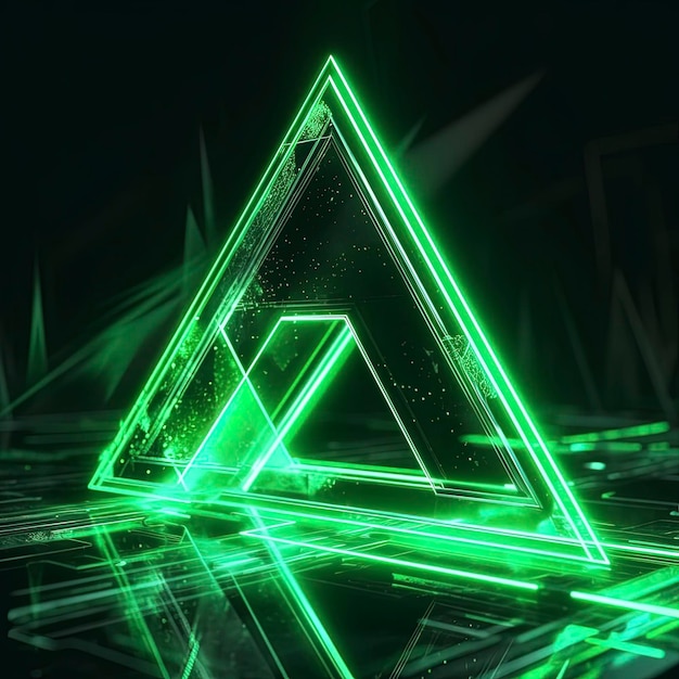 Renderização 3d de fundo de geometria abstrata verde com luzes brilhantes de néon