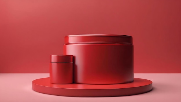 Renderização 3D de fundo de produto em branco para cosméticos de creme fundo de pódio vermelho moderno