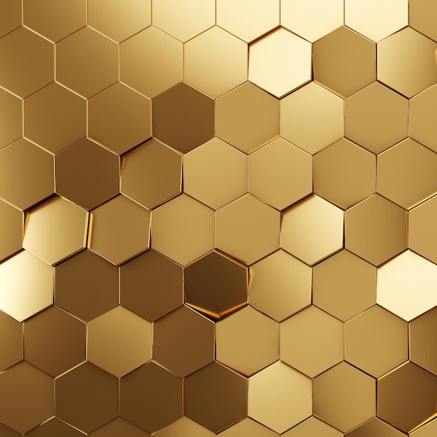 Renderização 3d de fundo de textura hexagonal de ouro futurista