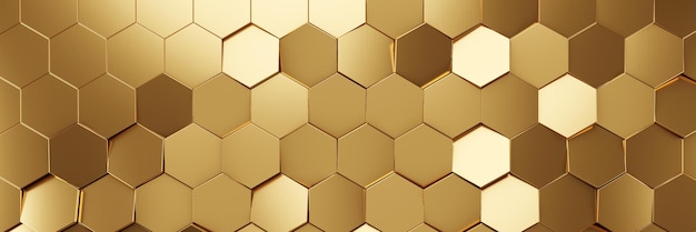 Renderização 3d de fundo de textura hexagonal de ouro futurista