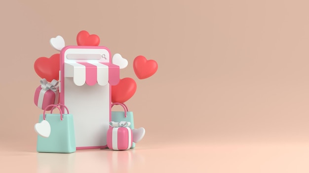 Renderização 3D de fundo do Dia dos Namorados