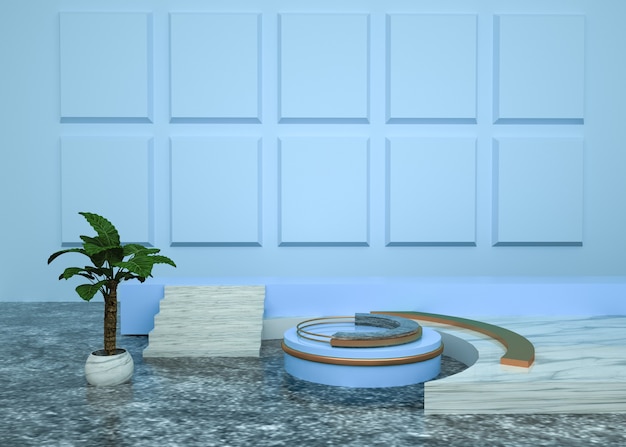 Renderização 3d de fundo geométrico abstrato com pódio circular