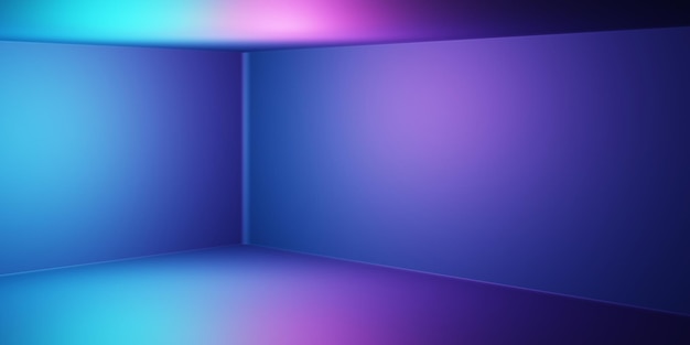 renderização 3D de fundo geométrico abstrato de luz de néon roxo e azul. Ilustração de ficção científica