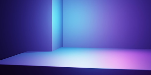 renderização 3D de fundo geométrico abstrato de luz de néon roxo e azul. Ilustração de ficção científica