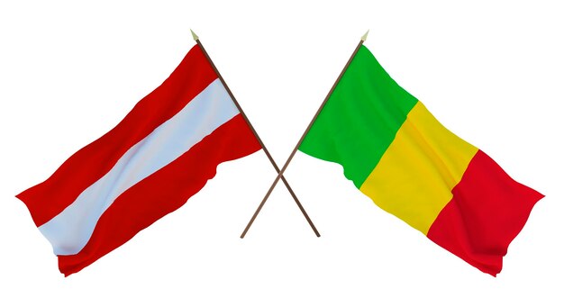 Renderização 3D de fundo para designers ilustradores Bandeiras do Dia da Independência Nacional Áustria e Mali