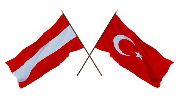 Renderização 3D de fundo para designers ilustradores Bandeiras do Dia da Independência Nacional Áustria e Turquia