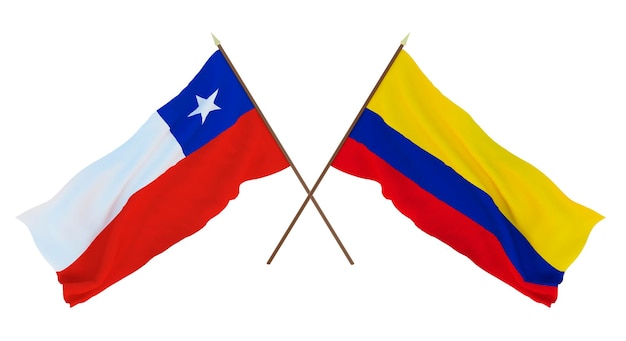 Renderização 3D de fundo para designers ilustradores Bandeiras do Dia da Independência Nacional Chily e Colômbia