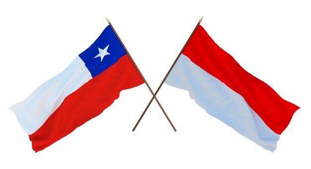 Renderização 3D de fundo para designers ilustradores Bandeiras do Dia da Independência Nacional Chily e Indonésia