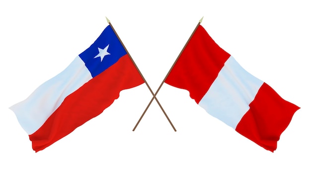 Renderização 3D de fundo para designers ilustradores Bandeiras do Dia da Independência Nacional Chily e Peru