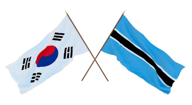 Renderização 3D de fundo para designers ilustradores Bandeiras do Dia da Independência Nacional Coreia do Sul e Bonstvana