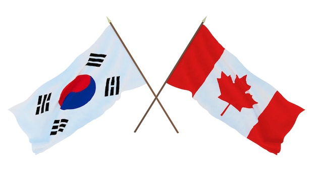 Renderização 3D de fundo para designers ilustradores Bandeiras do Dia da Independência Nacional Coreia do Sul e Canadá