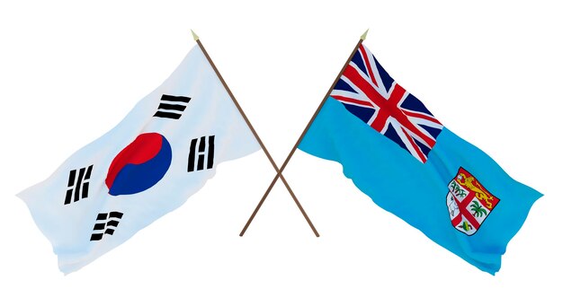 Renderização 3D de fundo para designers ilustradores Bandeiras do Dia da Independência Nacional Coreia do Sul e Fiji