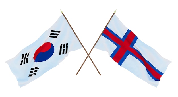 Renderização 3D de fundo para designers ilustradores Bandeiras do Dia da Independência Nacional Coreia do Sul e Ilhas Faroé