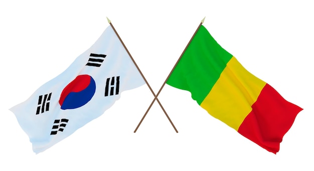 Renderização 3D de fundo para designers ilustradores Bandeiras do Dia da Independência Nacional Coreia do Sul e Mali